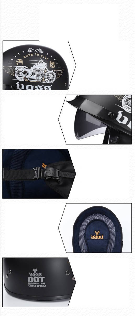 TZX362★大人気オートバイハーフヘルメットバイクヘルメット 内蔵サングラス半キャップ ヘルメットM-XXLサイズ選択可能11色艶消し黒 の画像3