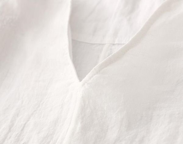 夏 カジュアル 刺繍り チュニック 無地 リネン 綿麻 ゆったり 大きいサイズ 七分袖 シャツブラウス LサイズK0358_画像8