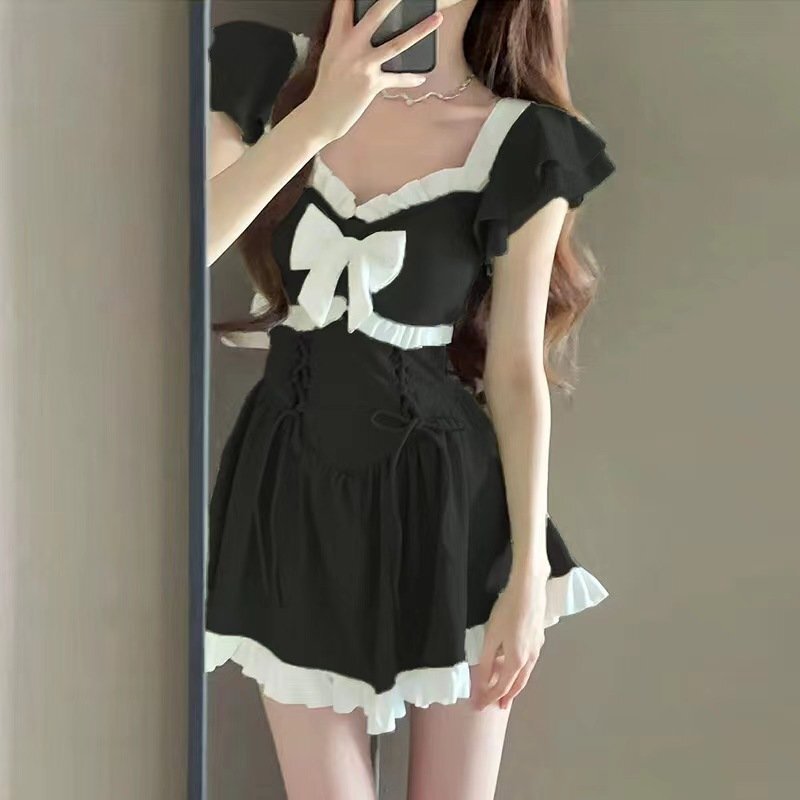 LRM553 [XL size ] costume play clothes short sleeves beautiful . One-piece type body suit swim wear swimsuit .. miniskirt race queen 