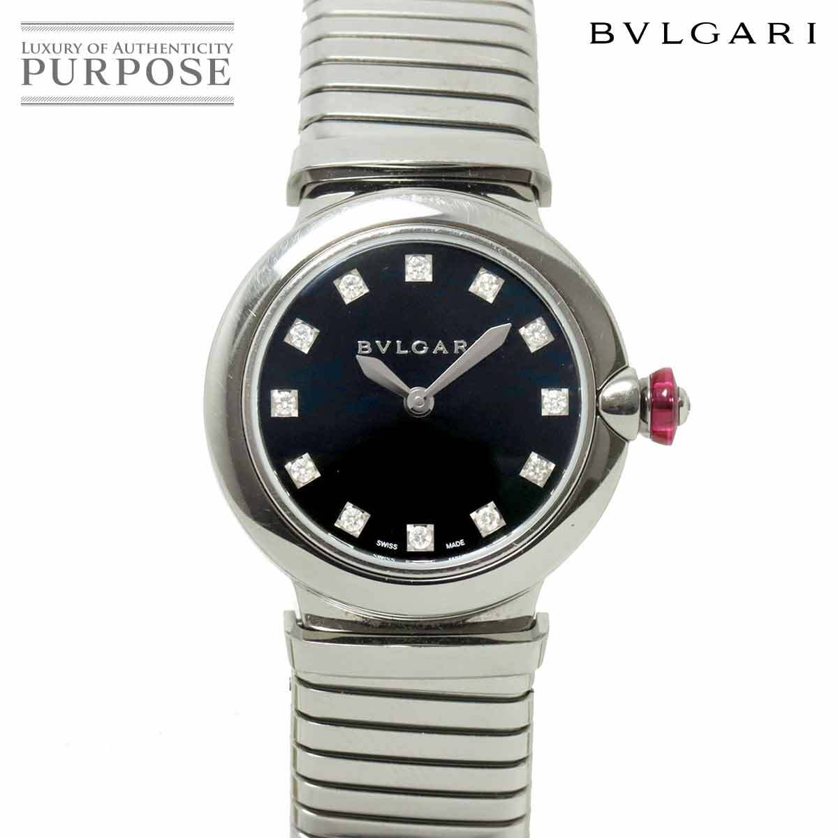 ブルガリ BVLGARI ルチェア トゥボカス LU28S レディース 腕時計 12P ダイヤ デイト ブラック 文字盤 クォーツ Lucea 90230037_画像1