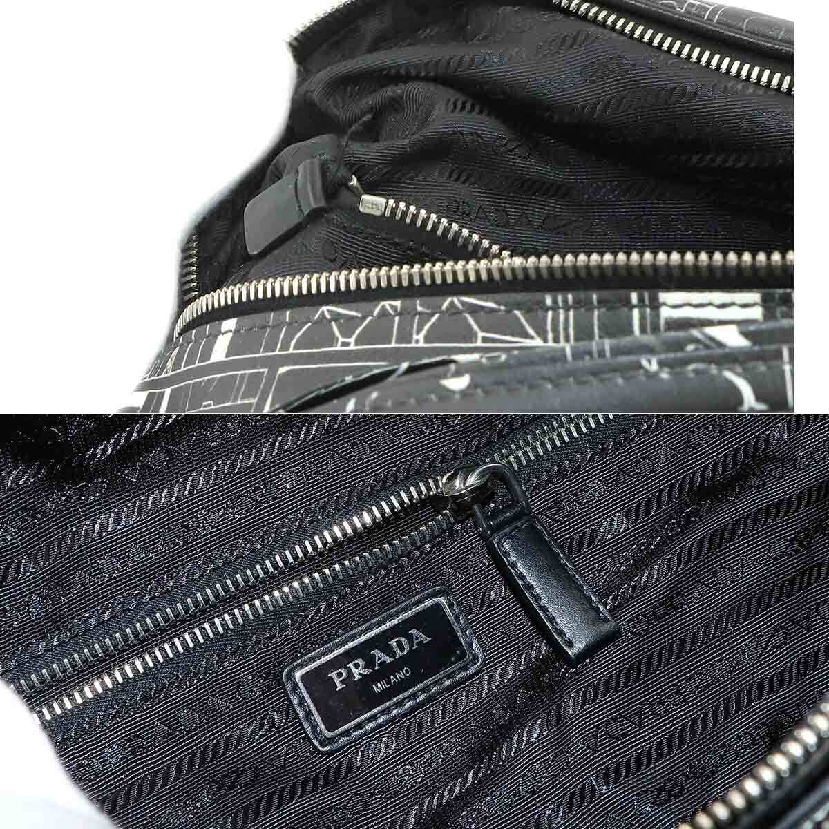 新品同様 プラダ PRADA コミックプリント ボディ バッグ レザー ブラック ホワイト 2VL006 シルバー 金具 Body Bag 90230167_画像7