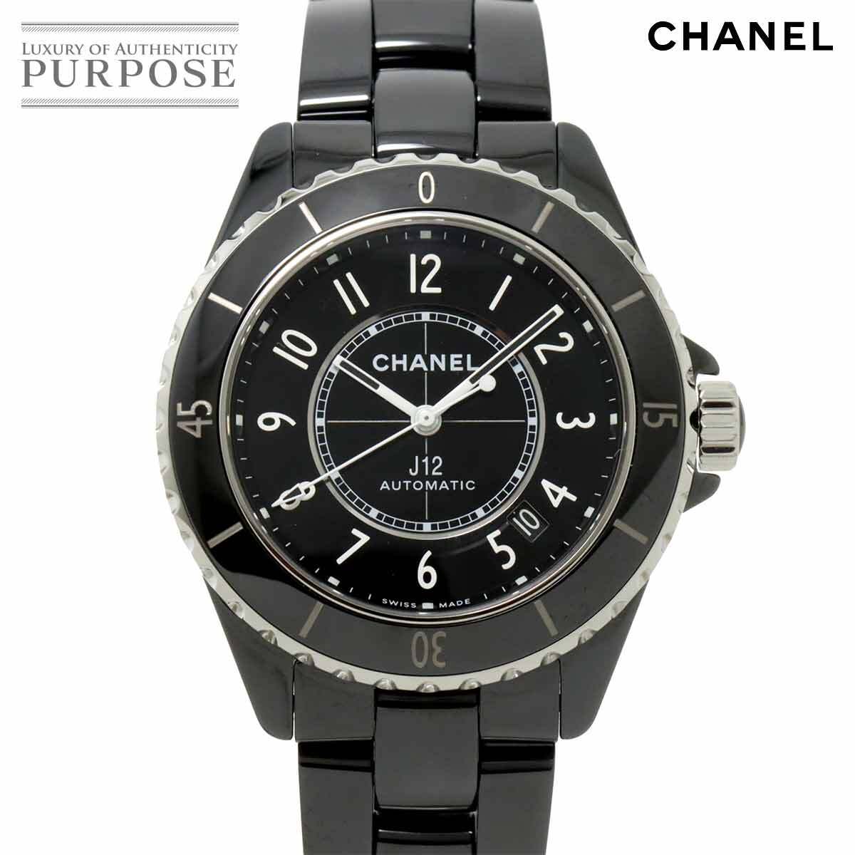 シャネル CHANEL J12 38mm H5697 メンズ 腕時計 デイト ブラック セラミック 裏スケルトン 自動巻き ウォッチ 90230381_画像1
