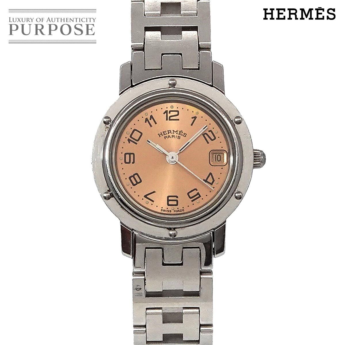 エルメス HERMES クリッパー CL4 210 レディース 腕時計 デイト ピンク クォーツ ウォッチ Clipper 90223029_画像1