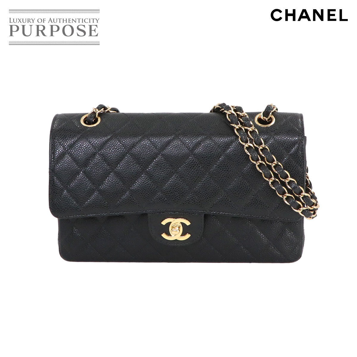 新品同様 シャネル CHANEL マトラッセ 25 チェーン ショルダー バッグ キャビアスキン ブラック A01112 ゴールド 金具 90229431_画像1