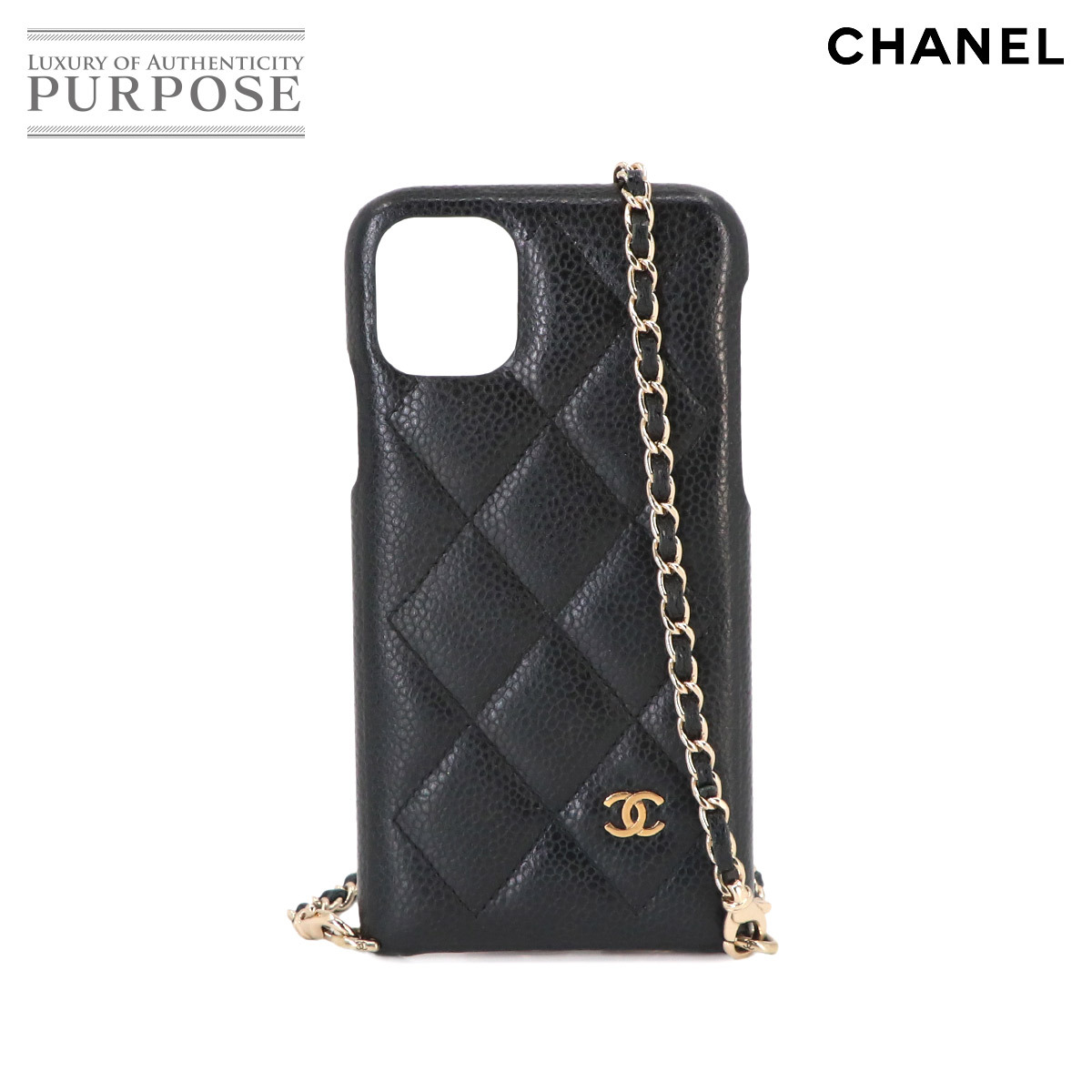 シャネル CHANEL マトラッセ iPhone 11 スマホ ケース チェーン キャビアスキン ブラック AP1638 iPhone Case 90228406_画像1