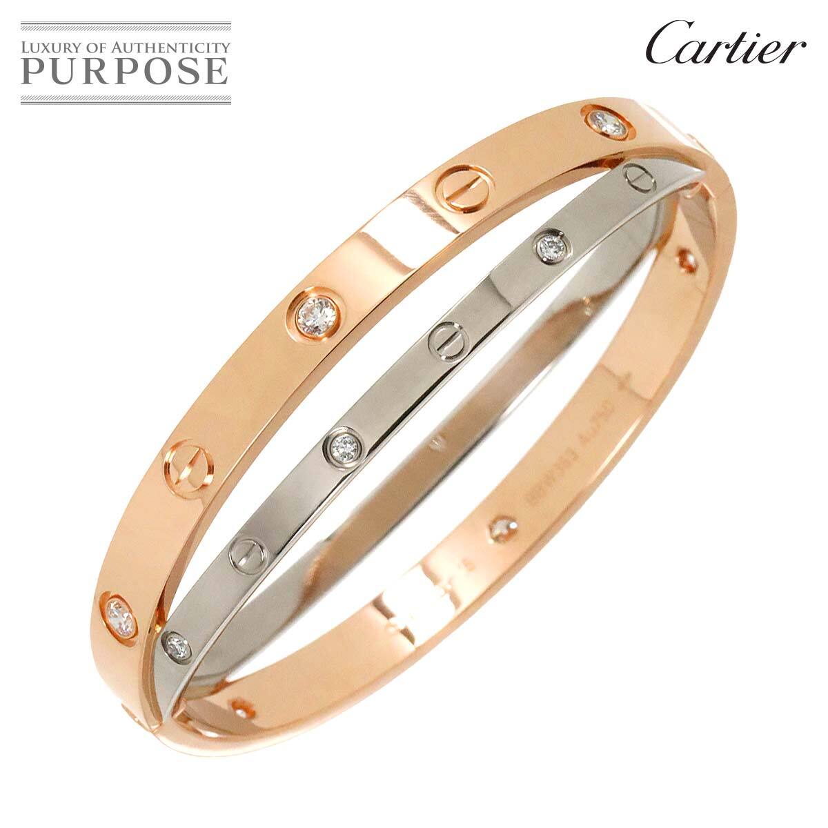 カルティエ Cartier ラブ ブレス 12P ダイヤ #16 K18 PG WG 750 ブレスレット バングル Love Bracelet 90227712_画像1