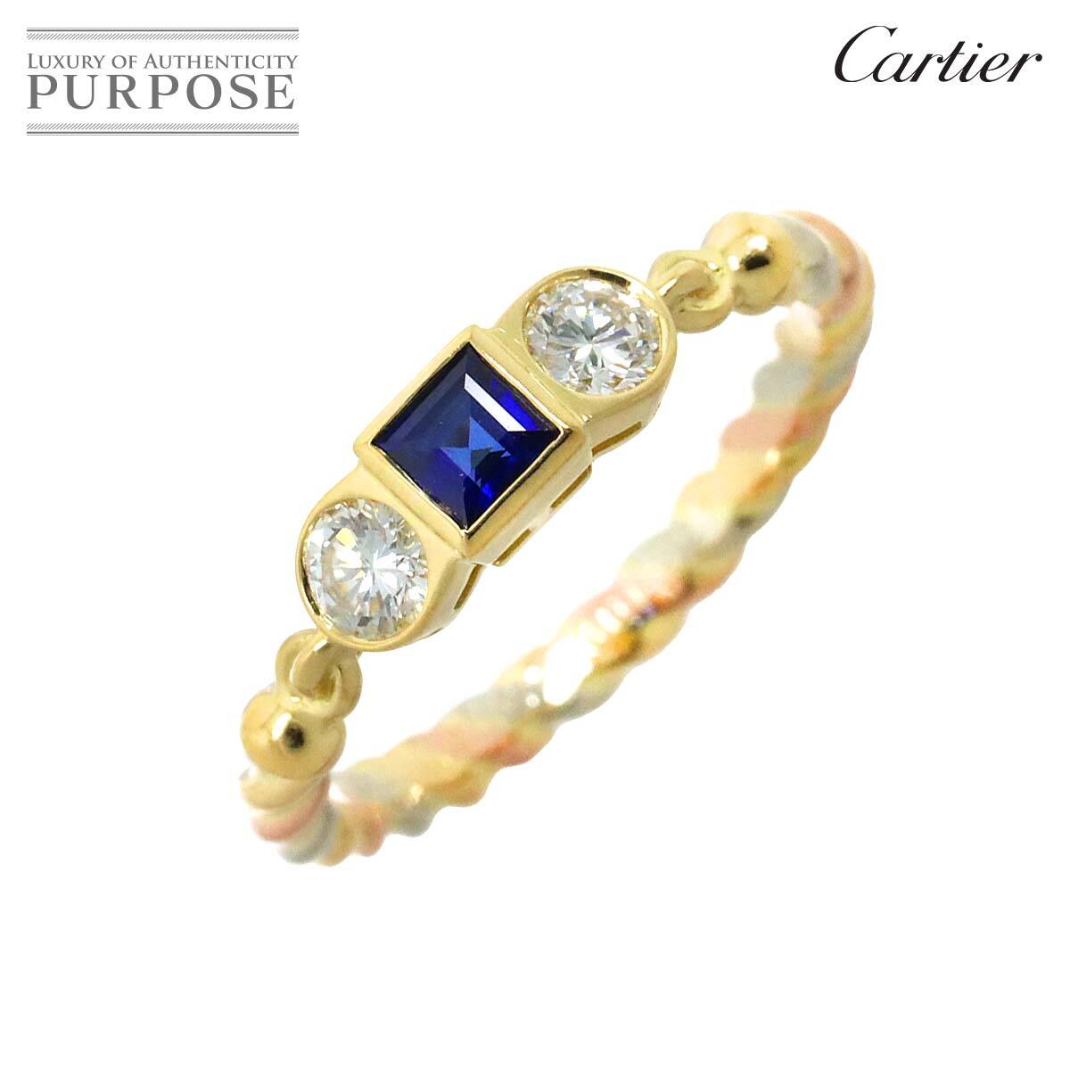 カルティエ Cartier トリニティ ツイスト #53 リング サファイヤ ダイヤ K18 YG WG PG 3連 750 指輪 Ring【証明書付き】 90225860_画像1