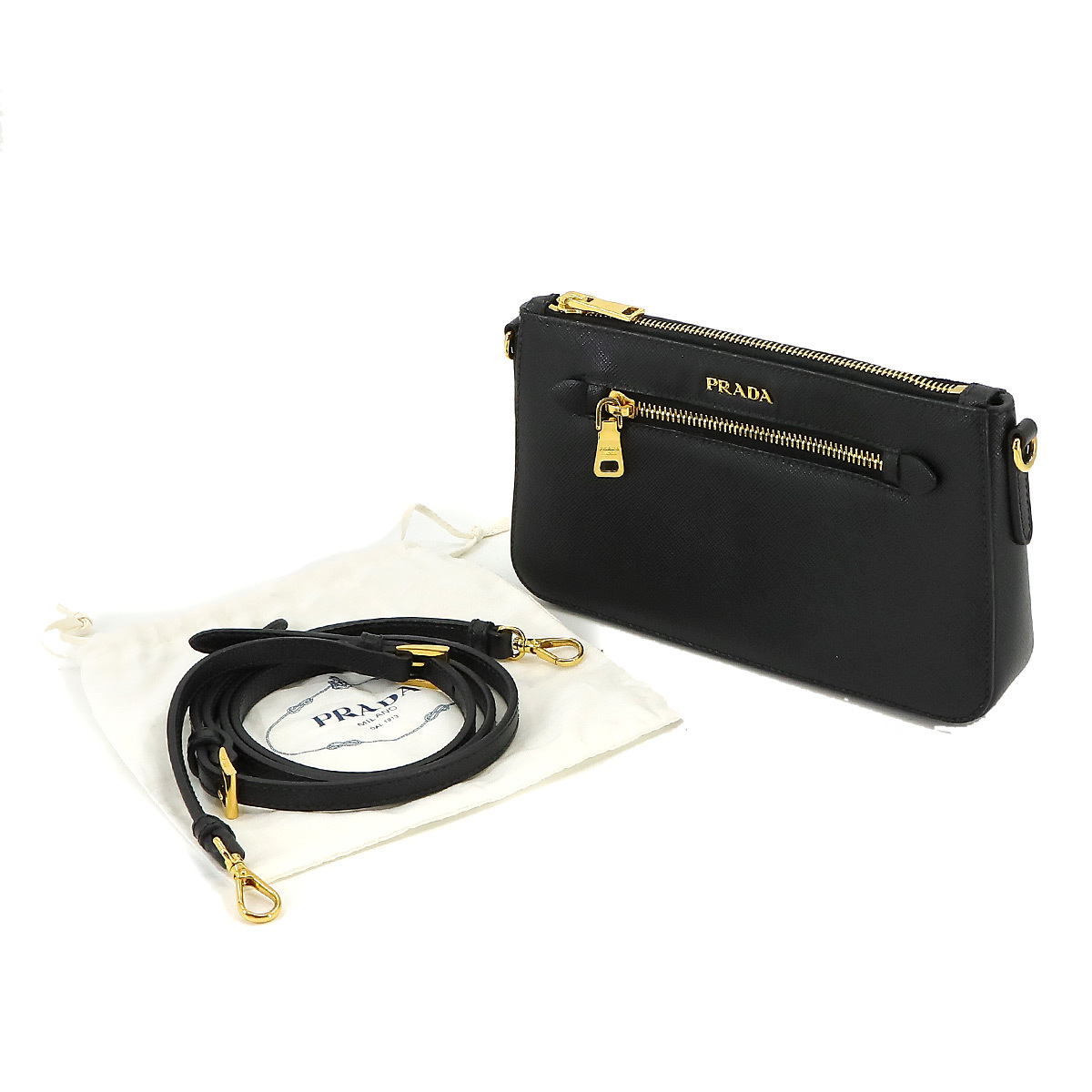 未使用 展示品 プラダ PRADA サフィアーノ ミニ ショルダー バッグ レザー ブラック ゴールド 金具 Shoulder Bag 90227233_画像8