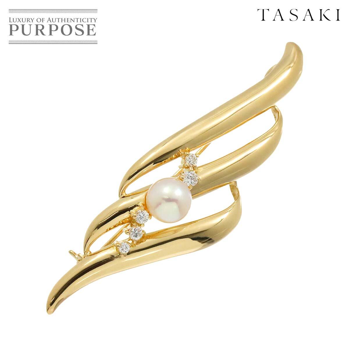 タサキ TASAKI アコヤ真珠 7.1mm ダイヤ 0.23ct ブローチ K18 YG イエローゴールド 750 パール 田崎真珠 Pearl Brooch 90227369_画像1