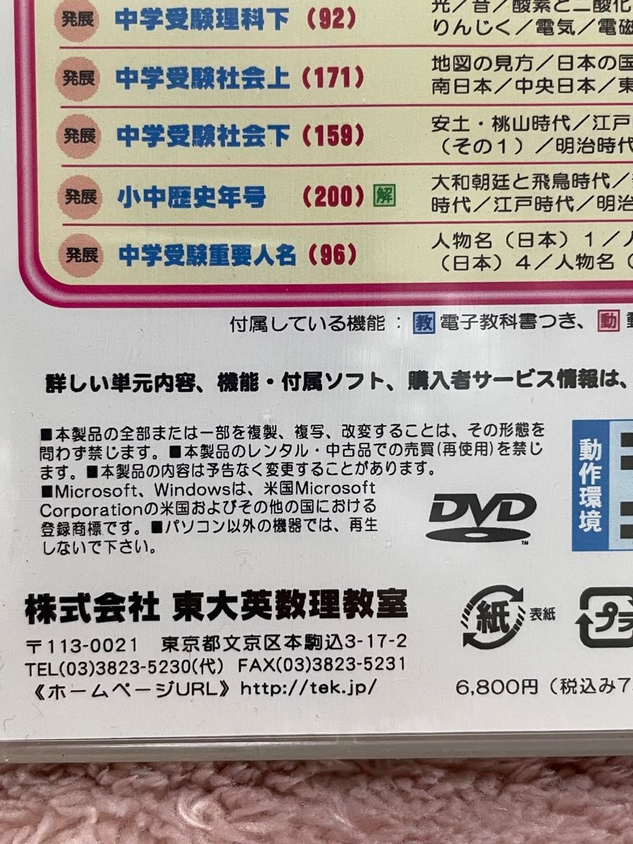 未開封　中学受験　DVD ＰＣ教育シリーズ スタディオン　国語　算数　理科　社会等（株）東大英数理教室　電子教科書　動画授業　解説