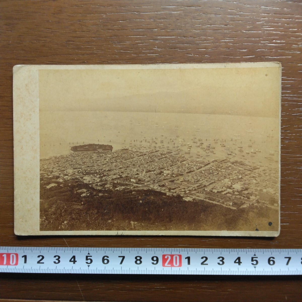 戦前 古写真 函館 明治22年 鳥瞰 函館山中ヨリ 軍艦 高千穂の画像1