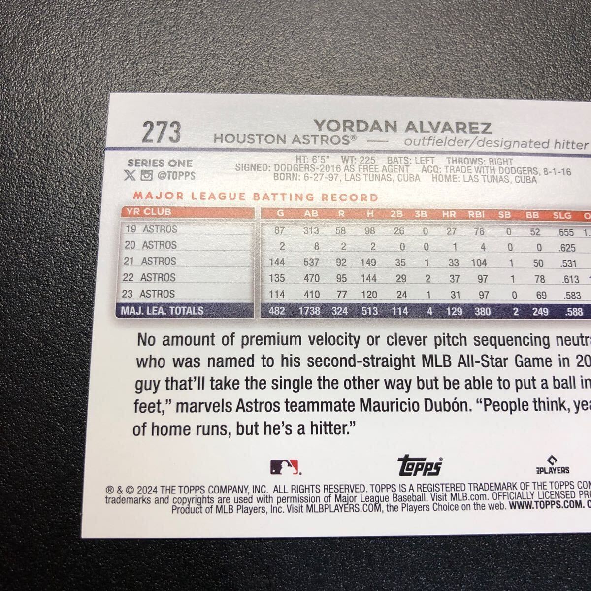 499枚限定 Yordan Alvarez 2024 Topps Series 1 #273 Green Foil /499 Astros 