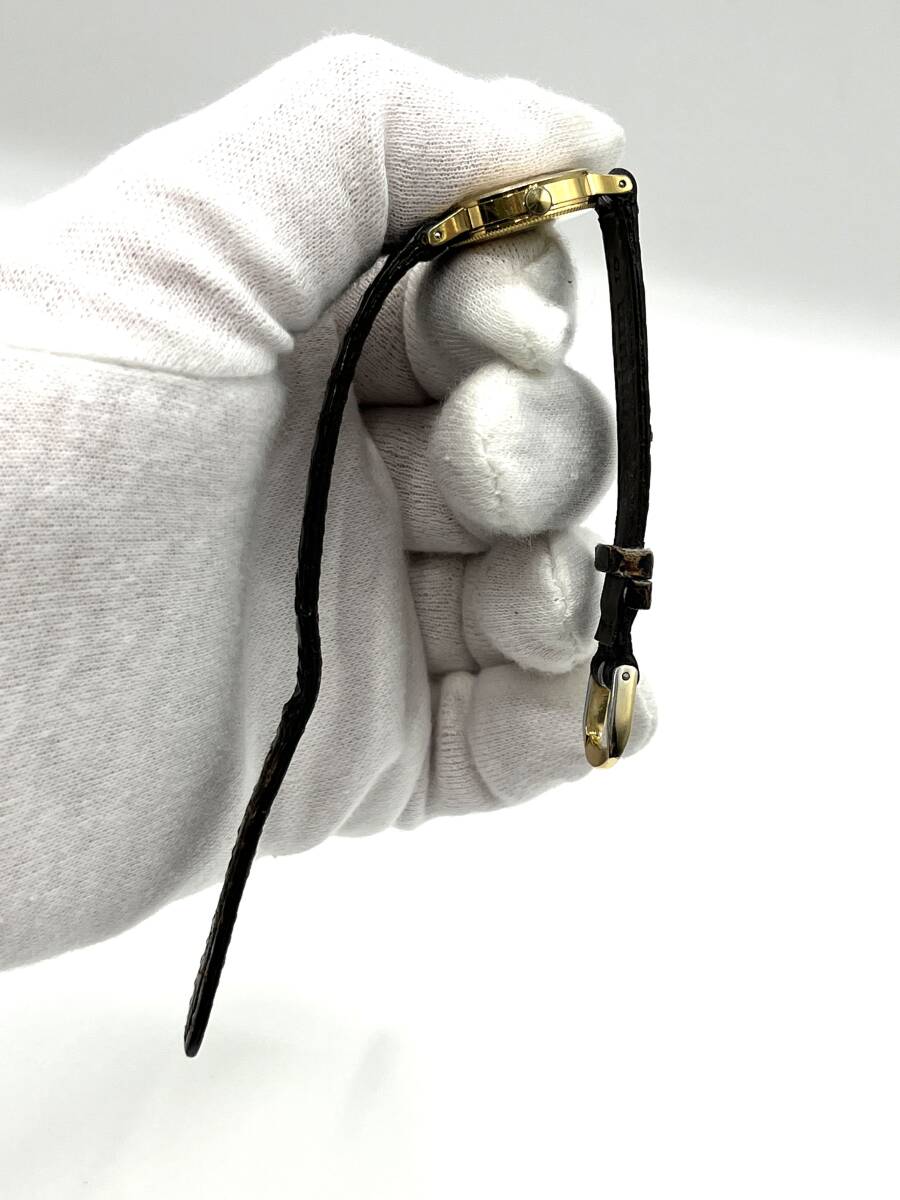 【電池切れ】SEIKO セイコー クォーツ 腕時計 ゴールド文字盤 ラウンド レザーベルト ダークブラウン レディース 1400‐0280