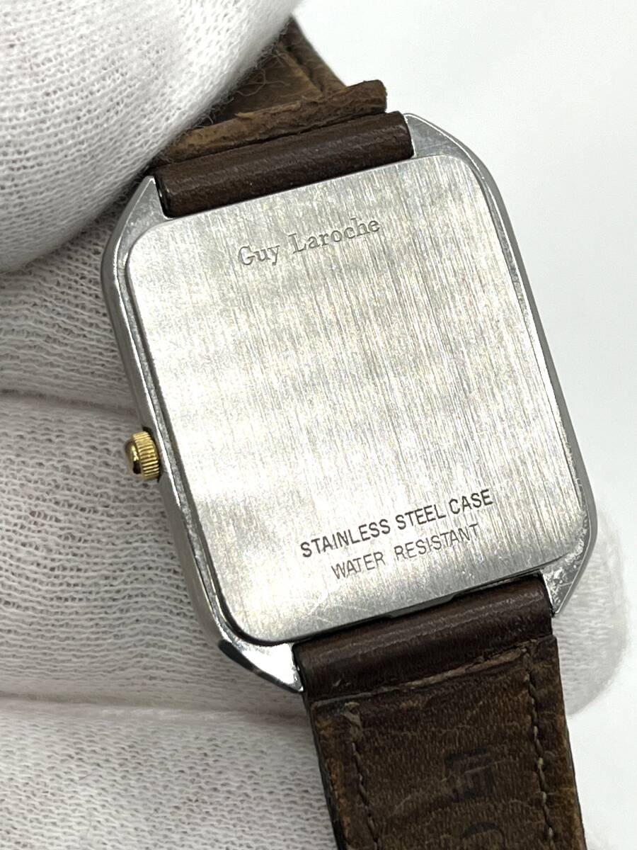 【電池切れ】Guy Laroche ギ ラロッシュ クォーツ 腕時計 ブラウン文字盤 スクエア レザーベルト コンビ レディースの画像2