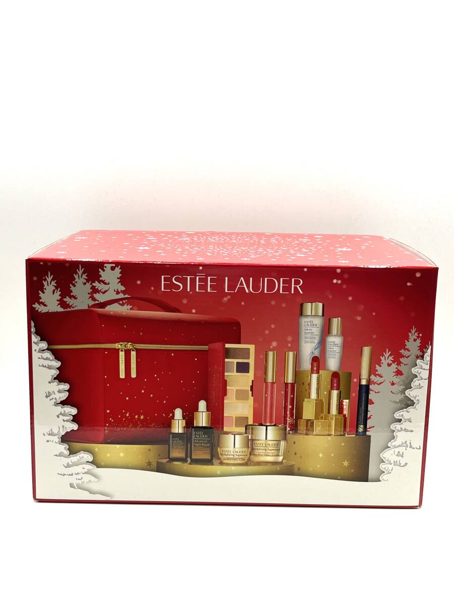 【コスメ12点/ポーチ付】ESTEE LAUDER エスティ ローダー メークアップ コレクション 2022 クリスマスコフレ スキンケア レッド系ポーチ_画像1