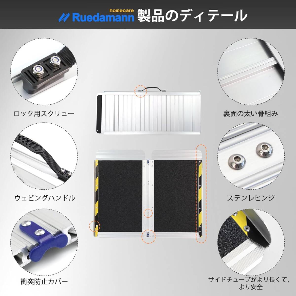 Ruedamann スロープ 車椅子 長さ91cm*幅77cm 耐荷重300kg 車椅子用スロープ アルミスロープ 車椅子 折りたたみ式段差スロープ 歩行器_画像4