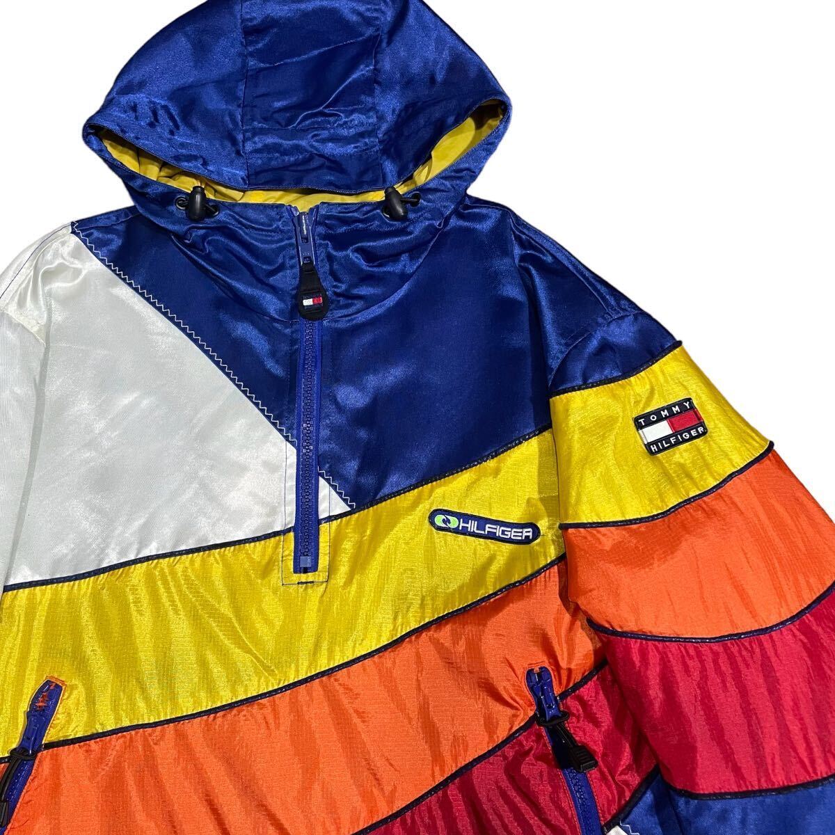 90's TOMNY HILFIGER レインボーカラージャケット ナイロン アノラックパーカー トミーヒルフィガー 古着 vintage ヴィンテージ サイズM_画像2