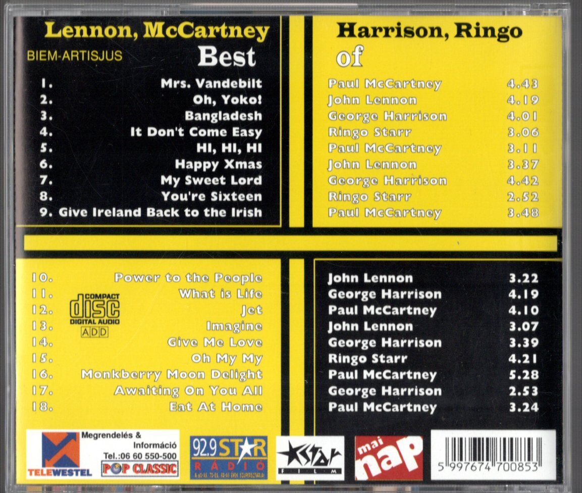 CD【(Hungary製) Best of Lennon,McCartney,Harrison,Ringo 】Beatles ビートルズの画像2
