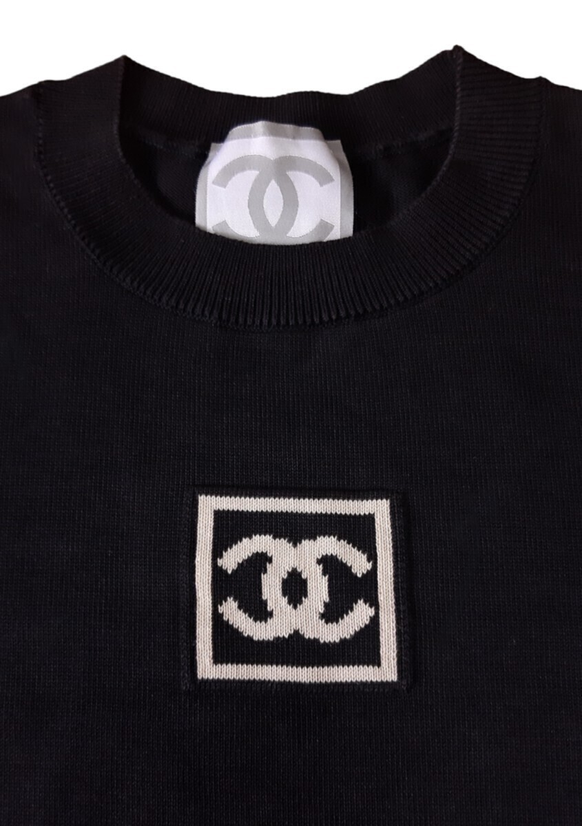 レア 未使用 vintage CHANEL 03A スポーツライン ココマーク 半袖 ニット P21671V01329 トップス Tシャツ カットソー 黒 ブラック Y2K