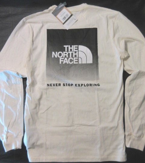 genuine article regular * North Face * long sleeve T shirt box Logo BOX NSE#XXL# ivory / black gradation # new goods #GARDENIA WHITE 4J1