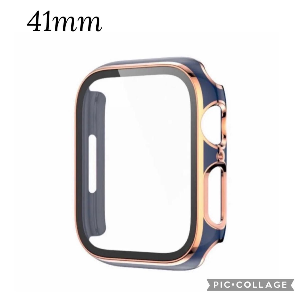 【ネイビー＆ローズゴールド】Apple Watch 保護ガラス付きカバー 41mm アップルウォッチ ケース