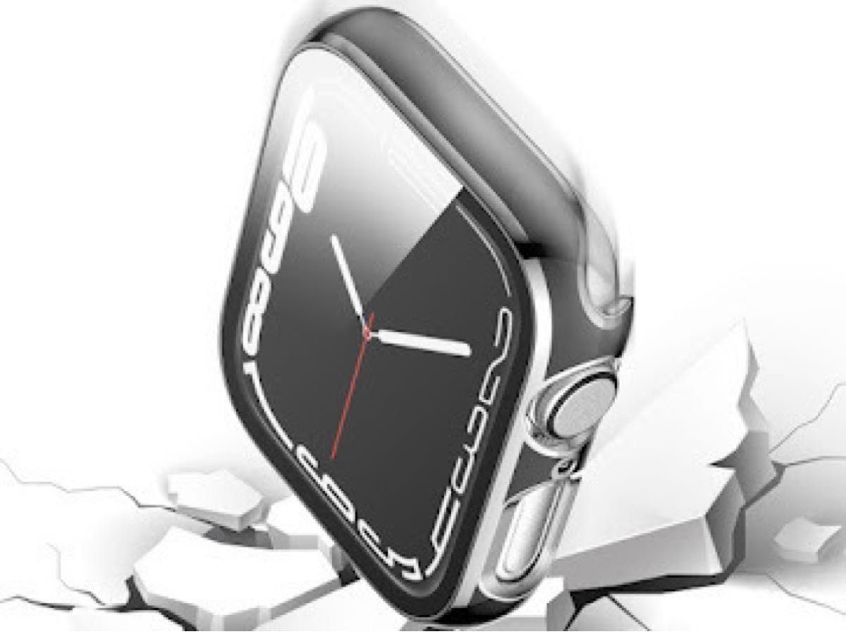 【ネイビー＆シルバー】Apple Watch 保護ガラス付きカバー 41mm アップルウォッチ ケース