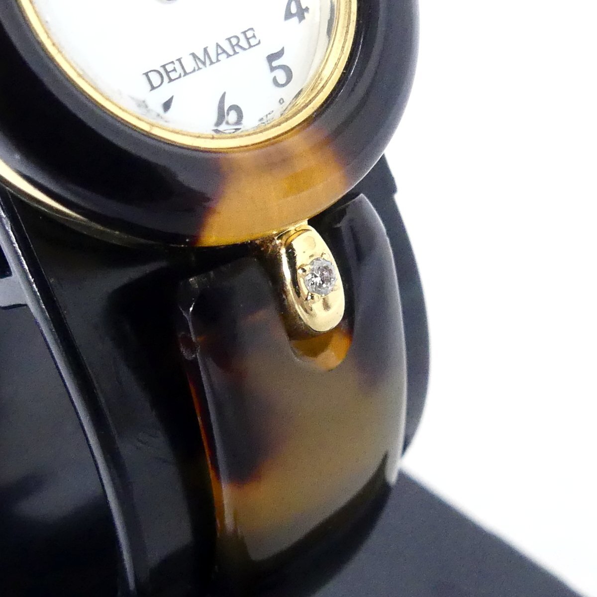 【送料無料】 DELMARE デルマーレ Y150-0130 クォーツ べっ甲細工 石付き レディース 腕時計 動作品 USED /2404Cの画像4