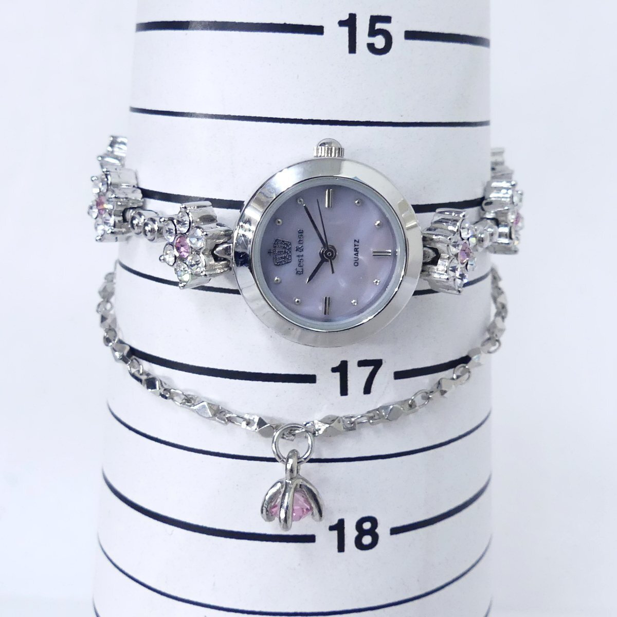 L'EST ROSE レストローズ シルバーカラー ピンク ブレスレット クォーツ レディース 腕時計 現状品 USED /2404Cの画像8
