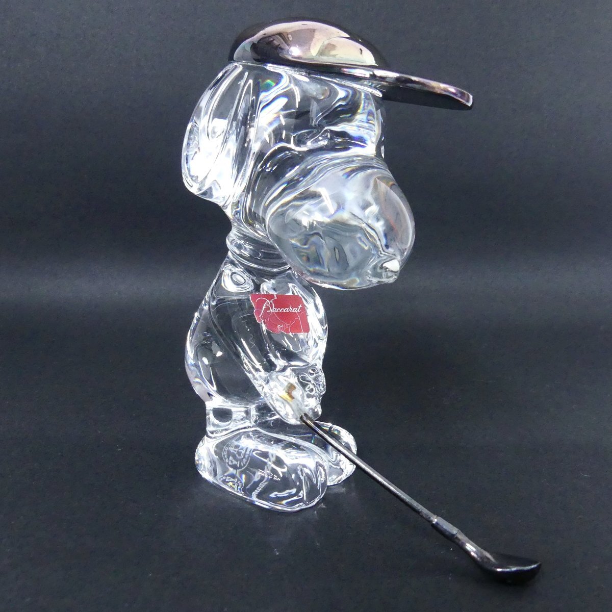 バカラ Baccarat スヌーピー ゴルフ クリスタルガラス 置物 インテリア フィギュア 箱あり 美品 /2404C_画像2