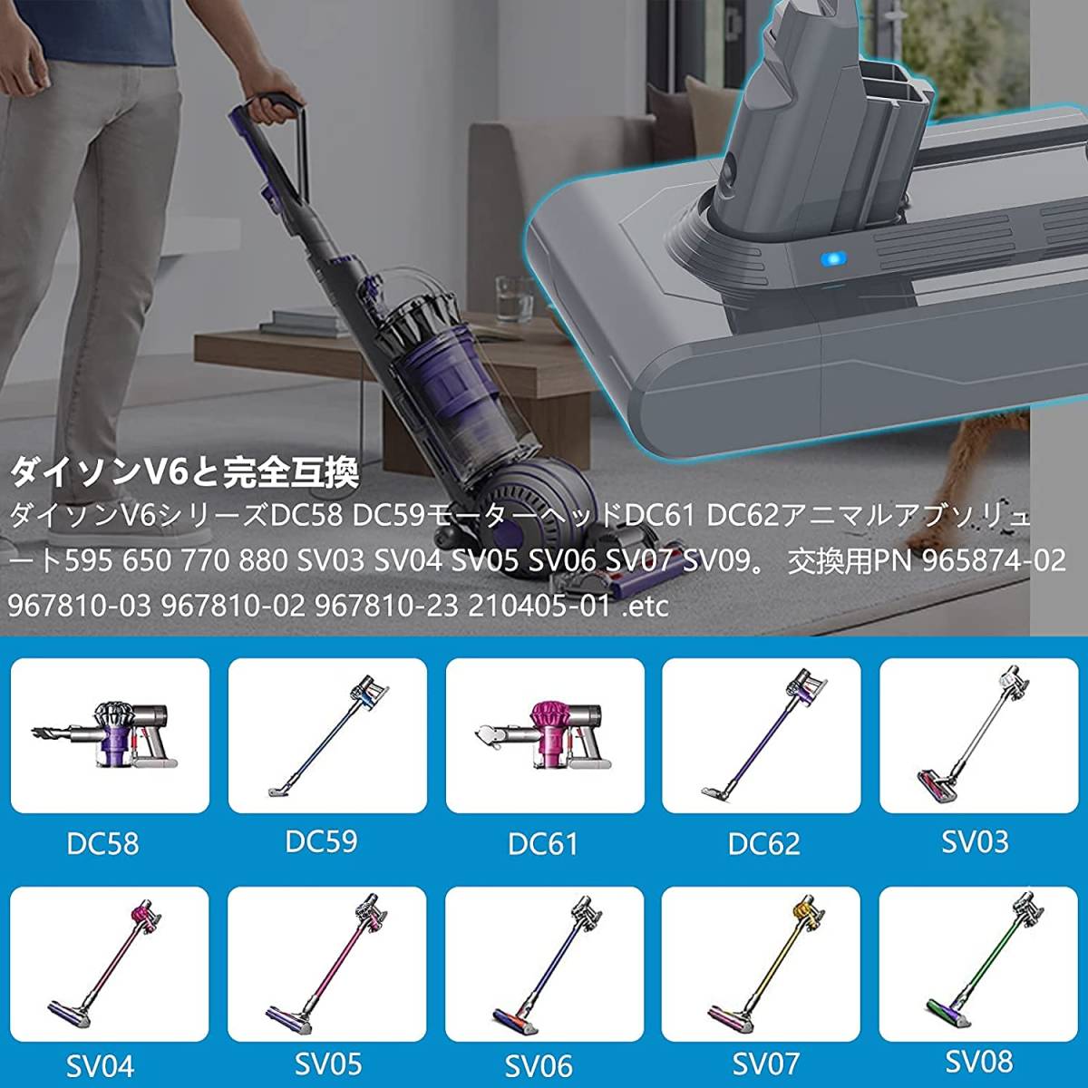 ダイソン V6 バッテリー フィルター2個付き 対応Dyson DC74 DC72 DC62 DC61 DC59 DC58 SV09 SV07 SV06 SV05 SV04 SV03 _画像3