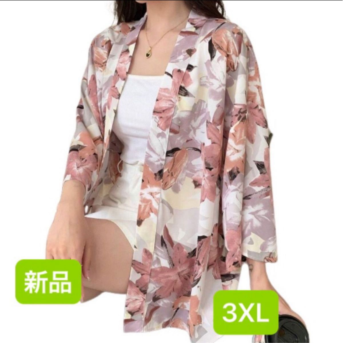 新品　レディース　長袖シャツ　ブラウス　ピンク　3XL 4L ゆったり　オーバーサイズ　韓国風　大きいサイズ　花柄
