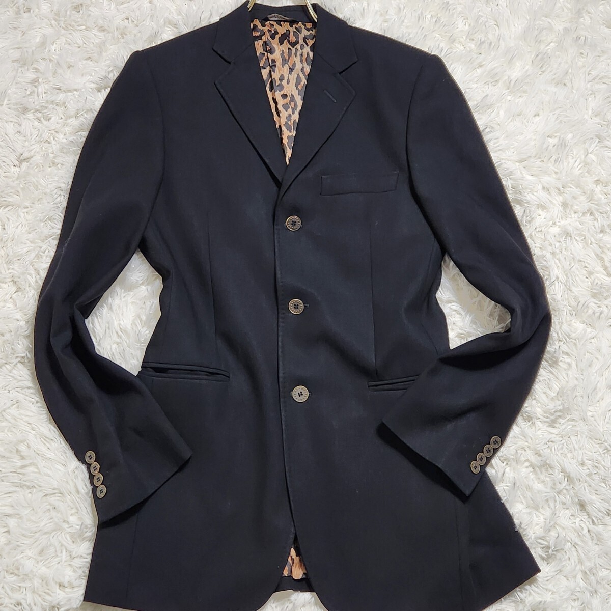  превосходный товар DOLCE&GABBANA [ другой .. присутствие ] Dolce & Gabbana tailored jacket подкладка общий рисунок Leopard леопардовый рисунок черный summer шерсть 