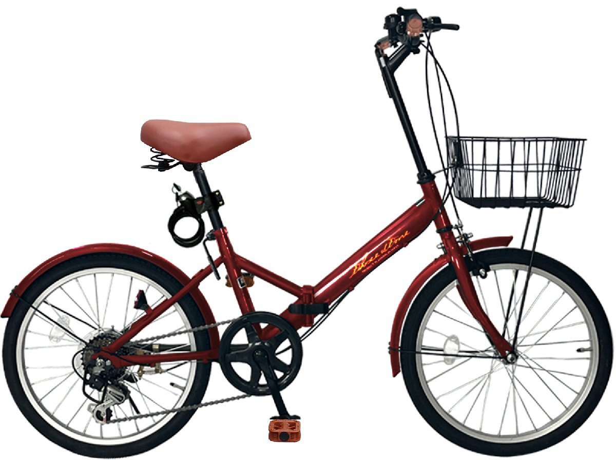 [ with translation outlet ] front basket & wire pills attached 20 -inch folding bicycle SHIMANO exterior 6 step shifting gears wine red [SK0427]