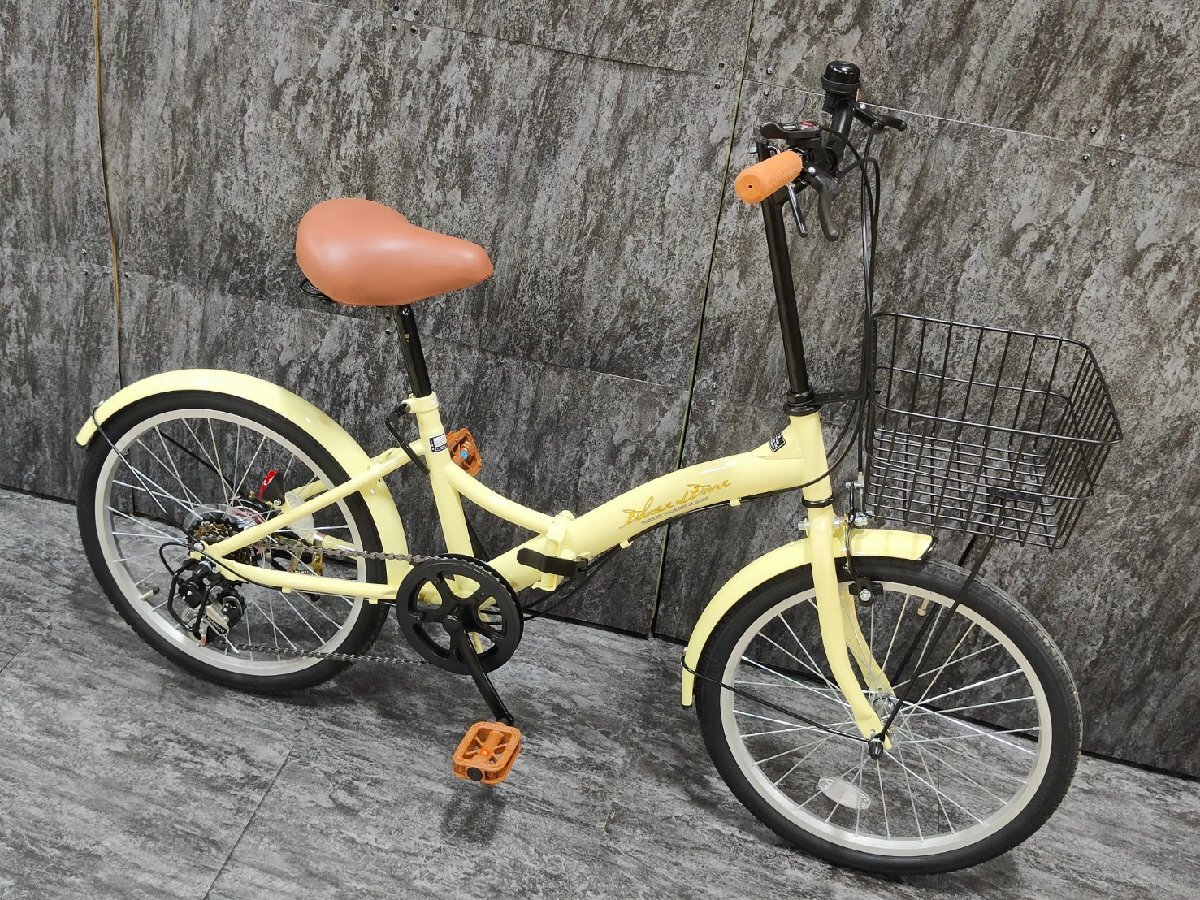 【USED品】【現品限り】前カゴ付属20インチ折り畳み自転車Shimano外装6段変速 アイボリー【SK92420】の画像2