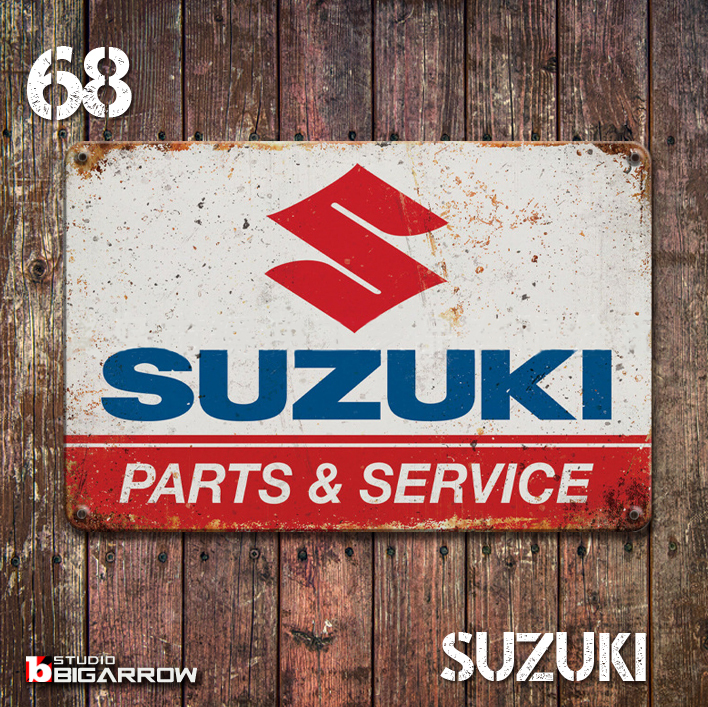 68 ブリキ看板 20×30㎝ SUZUKI スズキ ガレージ メタルプレート アメリカンインテリア 世田谷ベースの画像1
