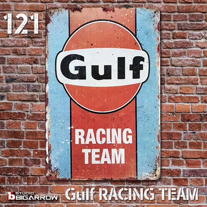 121 ブリキ看板 20×30㎝ GULF RACING TEAM ガルフ ガレージ スチール アンティーク アメリカンインテリア 世田谷ベースの画像2