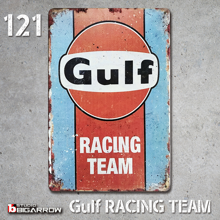 121 ブリキ看板 20×30㎝ GULF RACING TEAM ガルフ ガレージ スチール アンティーク アメリカンインテリア 世田谷ベースの画像3