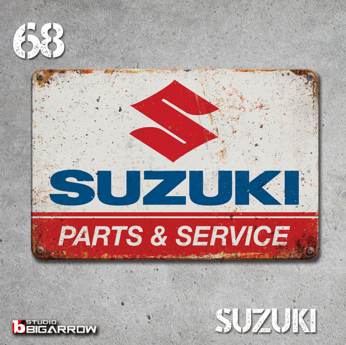 68 ブリキ看板 20×30㎝ SUZUKI スズキ ガレージ メタルプレート アメリカンインテリア 世田谷ベース