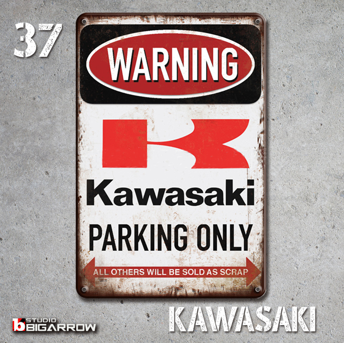 37 ブリキ看板 20×30㎝ KAWASAKI PARKING ONLY カワサキ ガレージ メタルプレート アメリカンインテリア 世田谷ベースの画像3