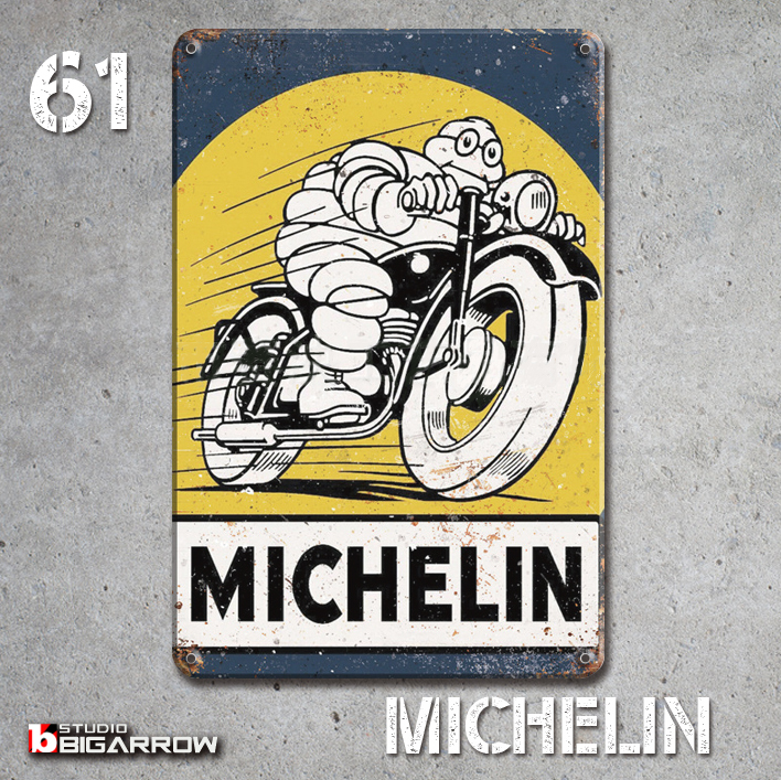 61 ブリキ看板 20×30㎝ MICHELIN ミシュラン ビバンダム ガレージ スチール アンティーク アメリカンインテリア 世田谷ベースの画像3