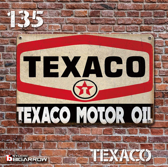 135 ブリキ看板 20×30㎝ TEXACO MOTOR OIL テキサコオイル ガレージ スチール アンティーク アメリカンインテリア 世田谷ベース_画像2