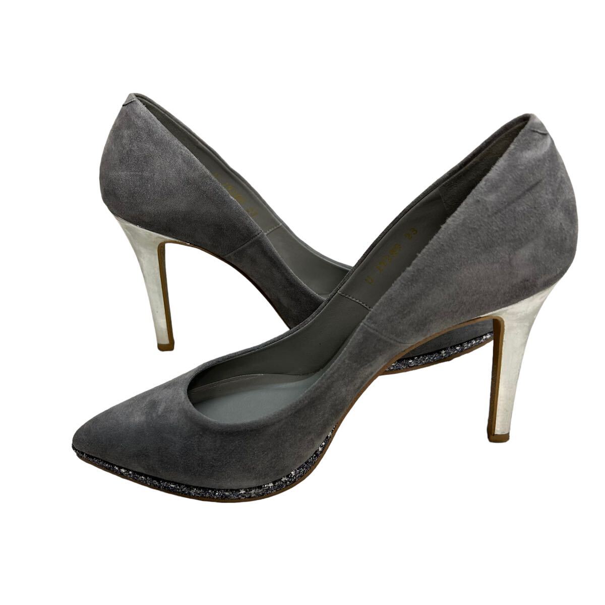 A622 DIANA Diana lady's pumps high heel 23cm gray silver suede lame made in Japan 