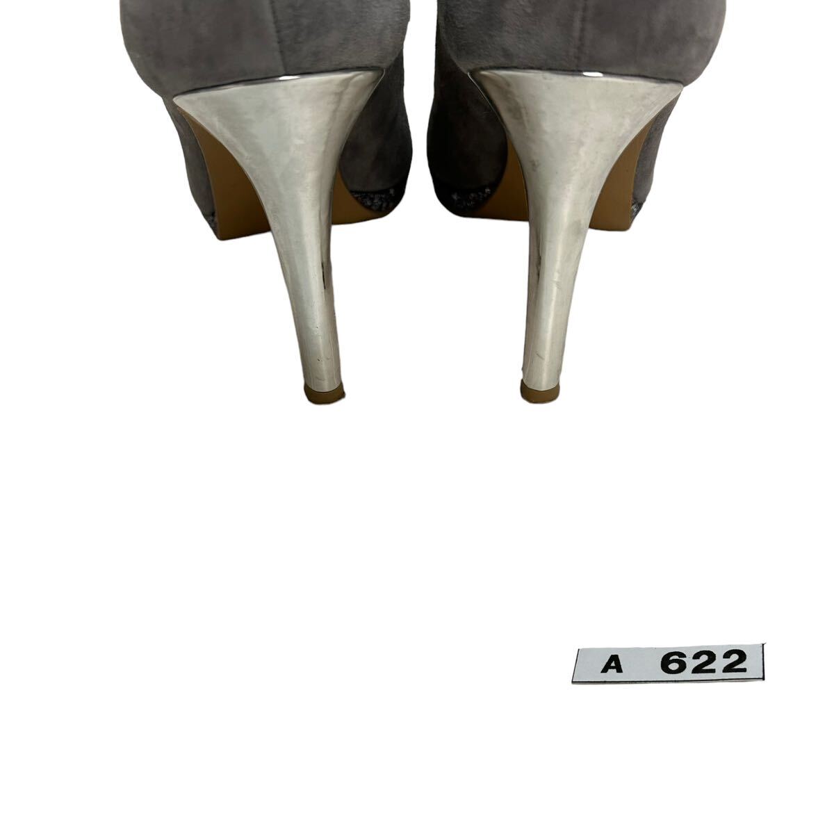 A622 DIANA Diana lady's pumps high heel 23cm gray silver suede lame made in Japan 