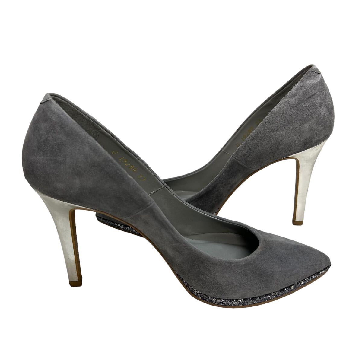 A622 DIANA Diana lady's pumps high heel 23cm gray silver suede lame made in Japan 