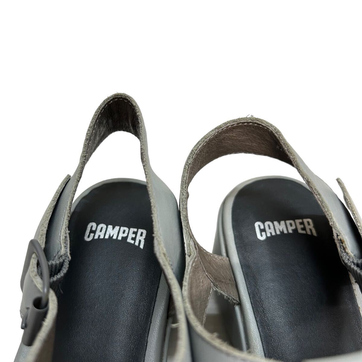 A777 CAMPER Camper lady's strap sandals 35 approximately 22.5cm light gray leather excellent 