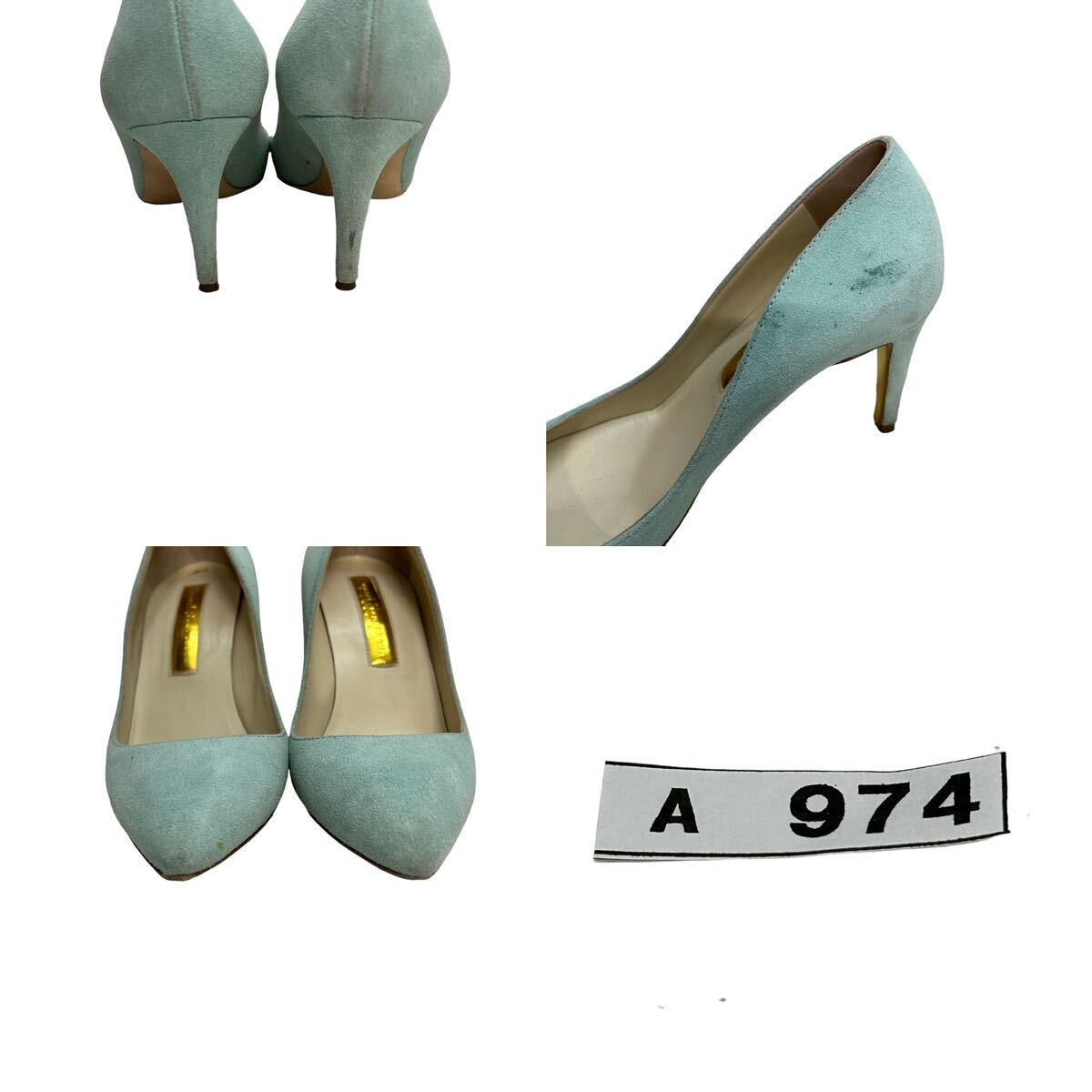 A974 Italy made Rupert Sanderson Rupert Thunder son lady's po Inte dotu pumps 37 approximately 23.5cm light blue suede 