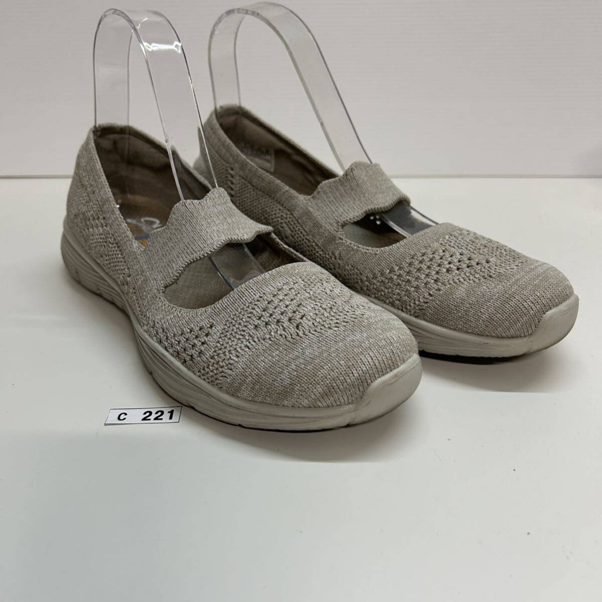 C221 SKECHERS スケッチャーズ レディース ストラップシューズ メリージェーン スニーカー 158081 US7 24cm ベージュ ニット_画像10