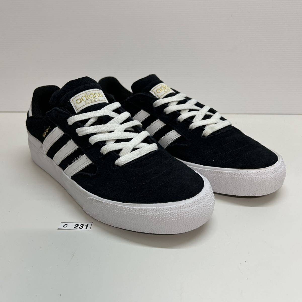 C231 未使用 adidas アディダス BUSENITZブセニッツ メンズ ローカットスニーカー US7 25cm ブラック ホワイト スエード 美品_画像10