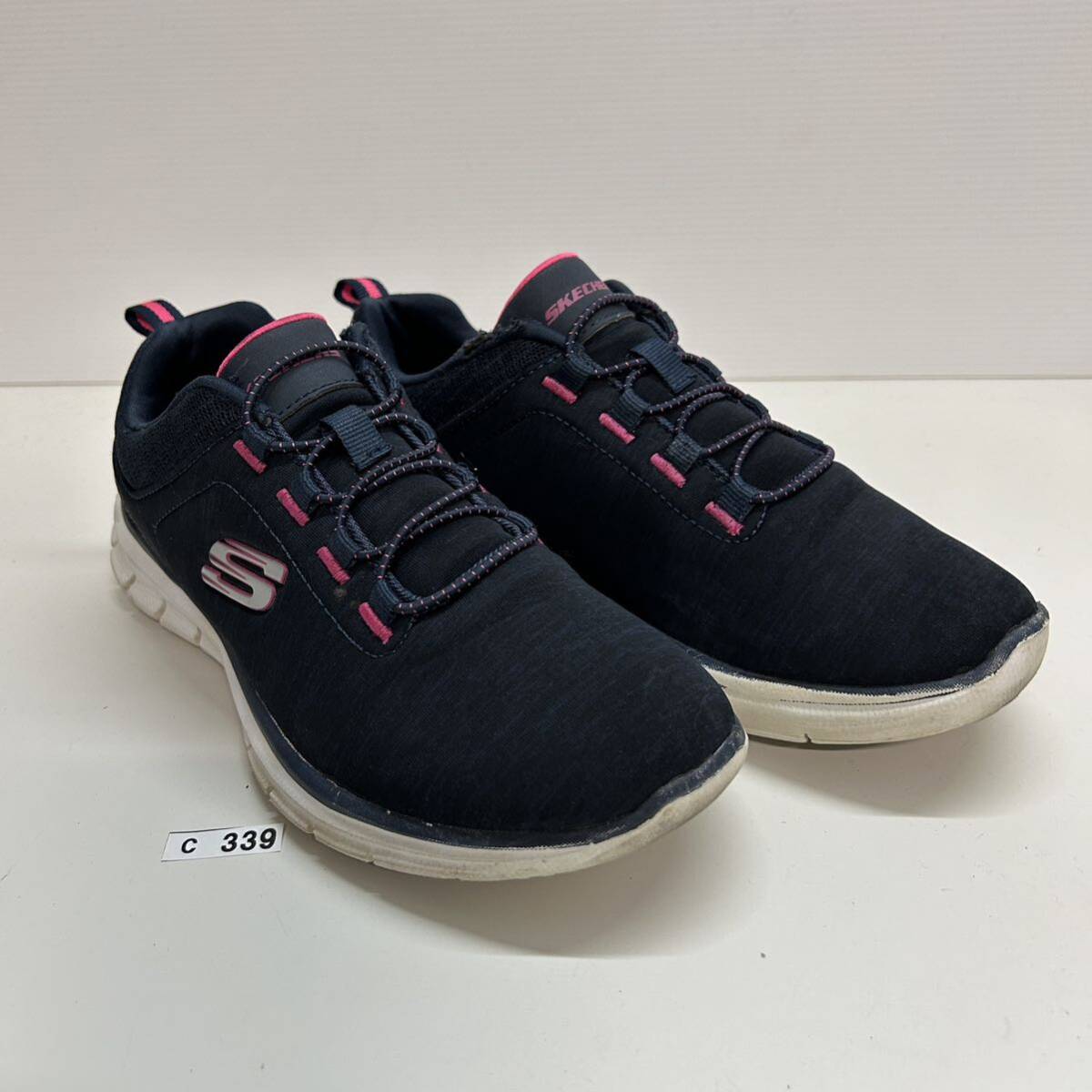 C339 SKECHERS Skechers lady's sneakers US6.5 23.5cm navy pink 