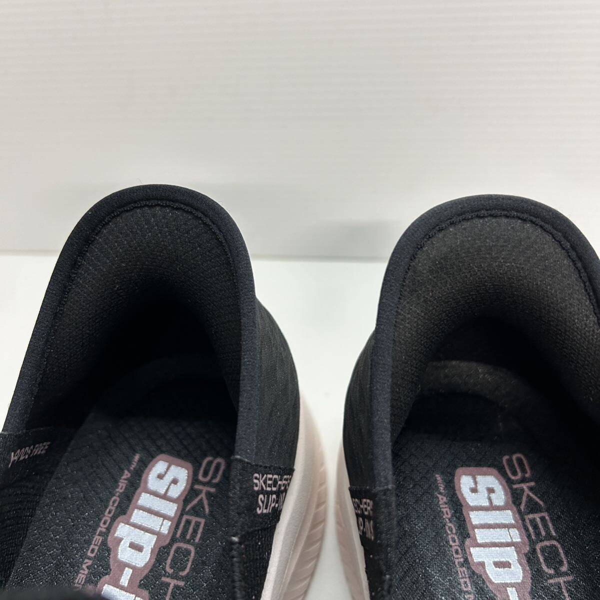 C492 unused SKECHERS Skechers lady's slip-on shoes sneakers US8 25cm black pink lame mesh beautiful goods 